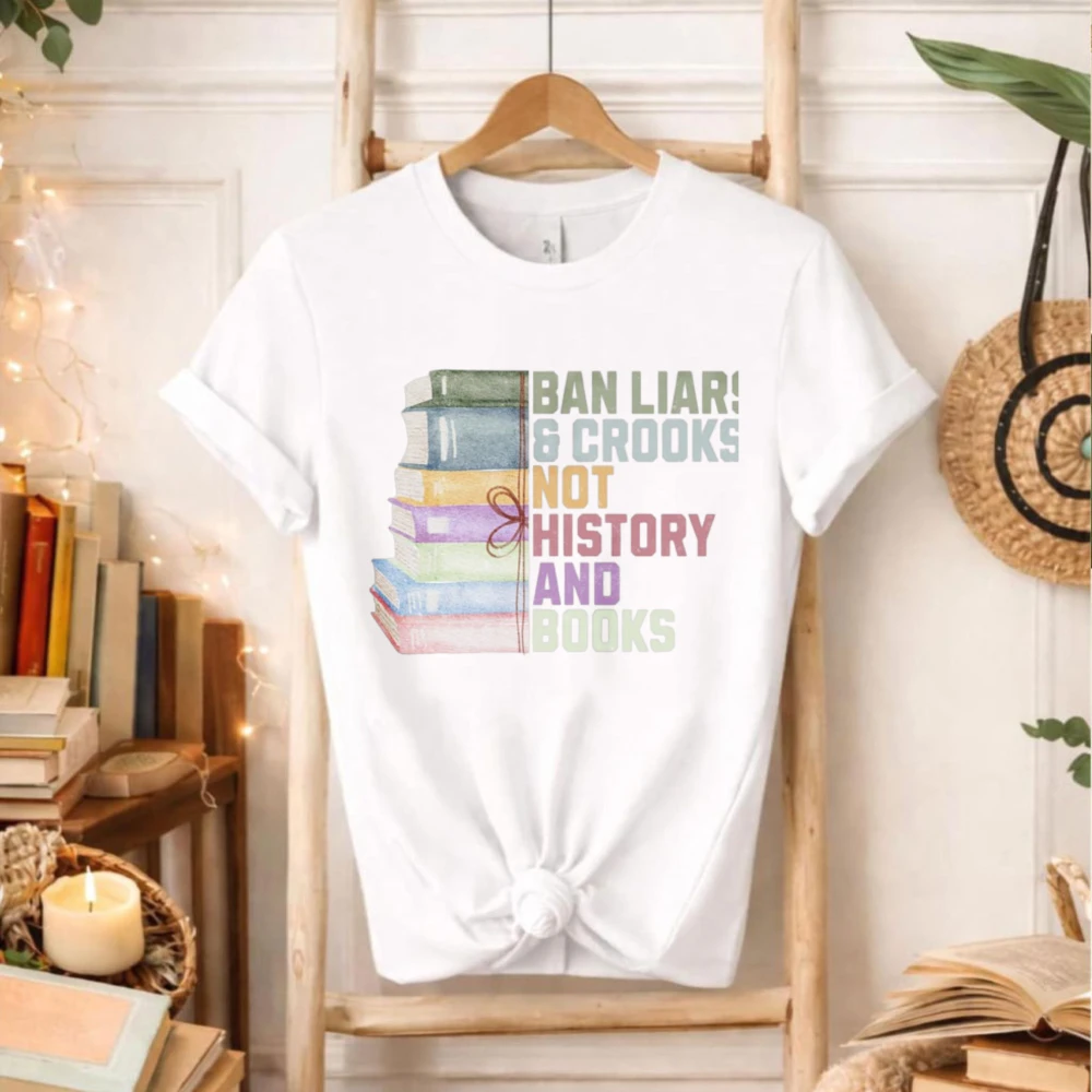 Banned Crooks Not History and Books Librarian Gift Freedom To Read Advocacy Bold Watercolor Stack of Paired Graphic Tshirts