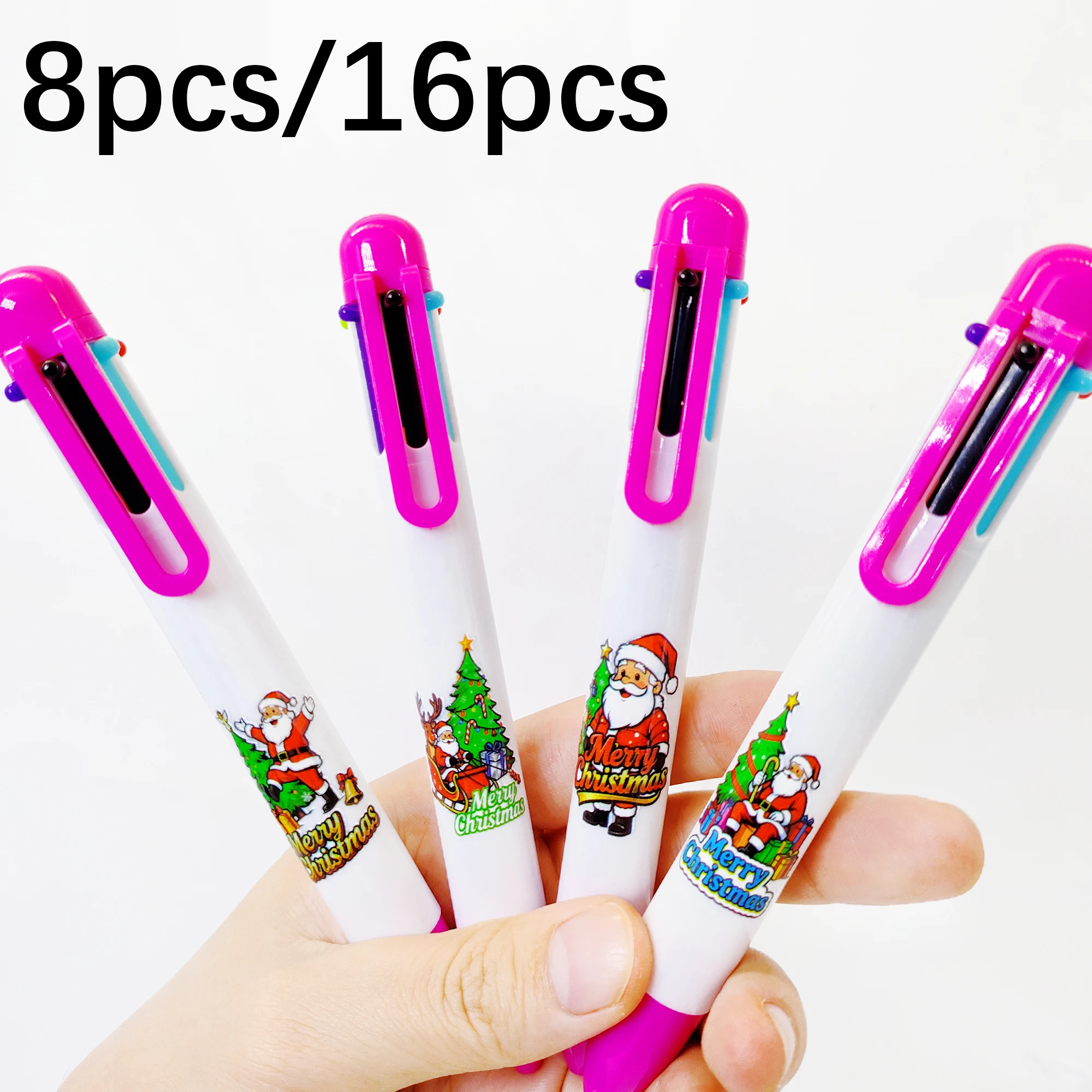 

8 шт./16 шт., разноцветная ручка на рождественскую тематику, креативные элементы, шариковая ручка «шесть в одном», ключ для маркировки, многоцветная ручка-пресс.