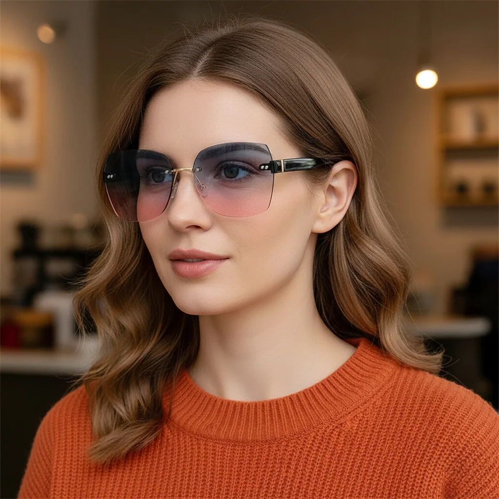 

Ladies Eyeglasses UV400 Rimless Sunglasses Gradient Sunglasses Frameless Sun Glasses Women Shades