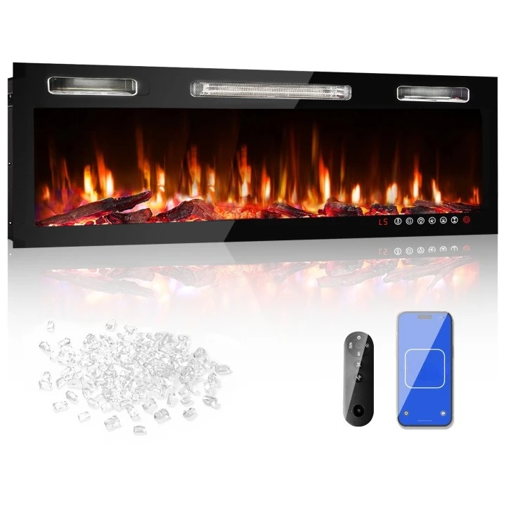 Home Electric Fireplace Insert, Decorative Simulated Flame Firebox for Background Wall Heating