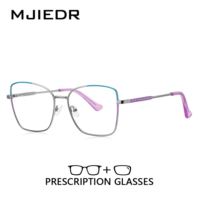 

MJIEDR Butterfly Prescription Eyeglasses Women Square High-quality Metal Blue Light Blocking Photochromic Optical Glasses