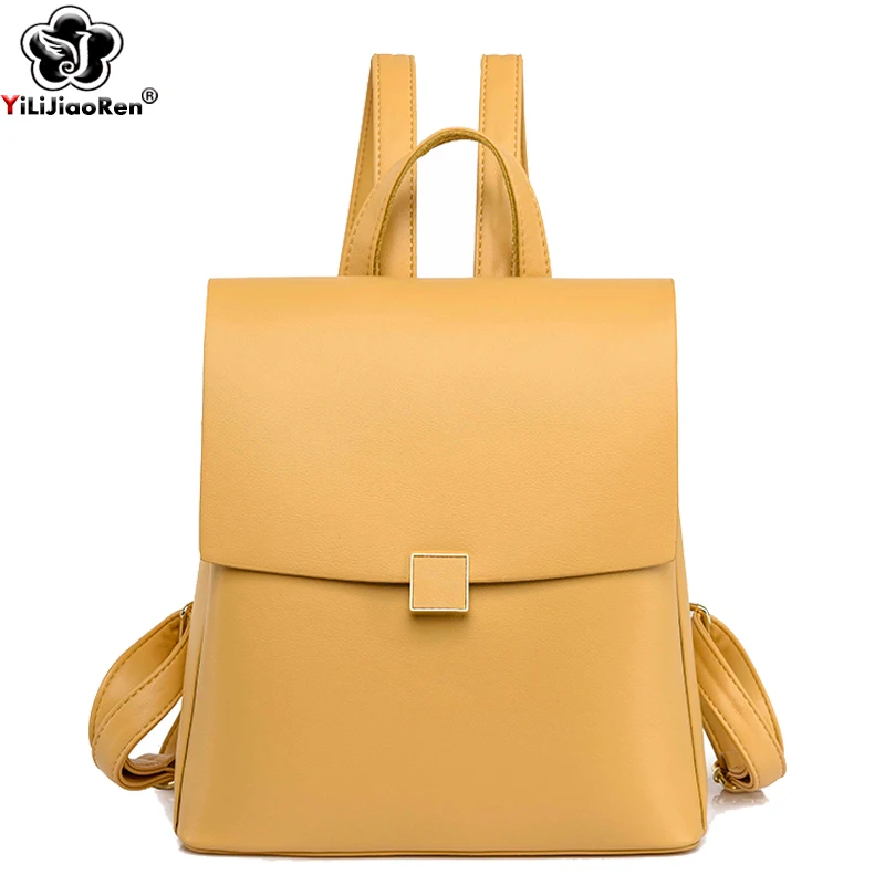 Fashion Bagpack Ladies New Elegant Leather Knapsack for Women Large Capacity Backpacks Female Simple Travel Daypack School Bag