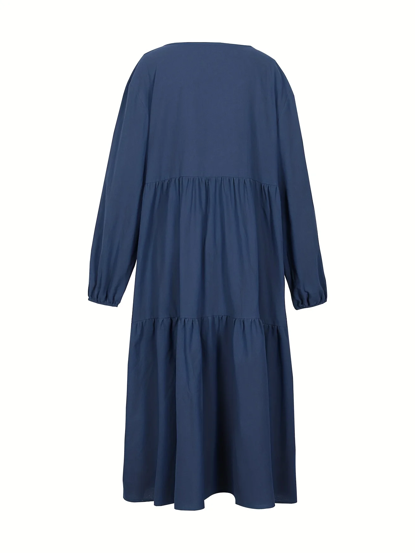 فستان نسائي فضفاض بأكمام طويلة بلون نقي مطوي ورقبة على شكل حرف V أساسي لحفلات العودة للوطن فساتين طويلة غير رسمية للنساء #3