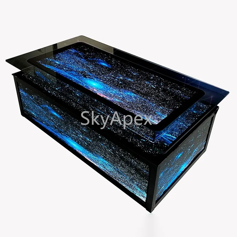 Simple European KTV Club Wine Bar Counter Luminous Tempered Glass Stainless Steel Coffee Table Seven Colors Luxury Durable Decor