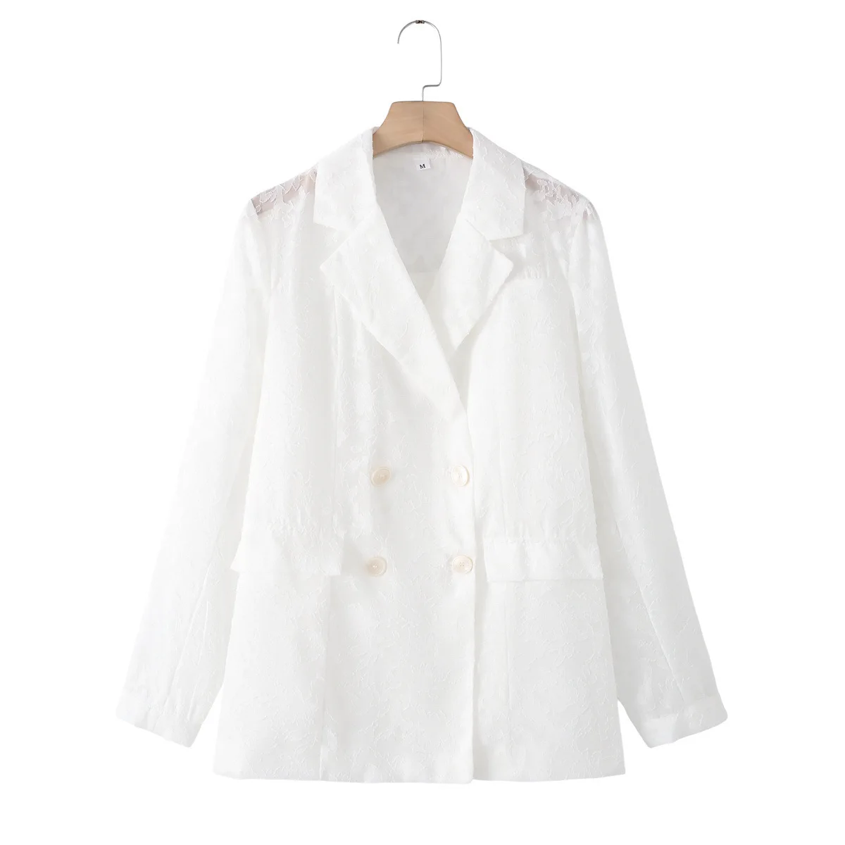 السترة النسائية ذات الطراز الأوروبي للربيع والخريف معاطف نسائية ذات ملمس مميز وأكمام طويلة من الدانتيل اللامع المجوف #5