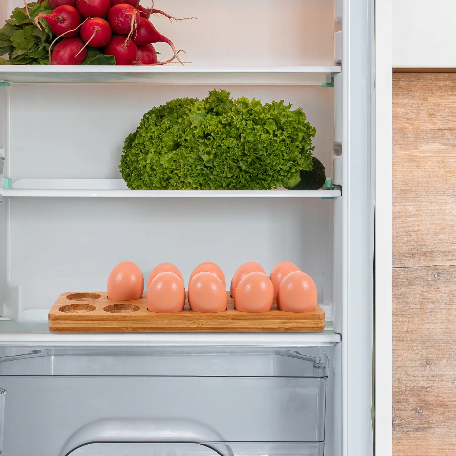 

Natural Wood 12 Slot Egg Holder Tray Fresh Eggs Storage Organizer For Fridge Countertop Kitchen Wooden Egg Rack Serving