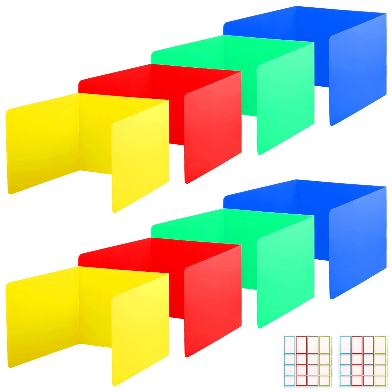8-Pack Colorful Desk Privacy Dividers for Student Testing Foldable Table Privacy Panel, Classroom Privacy Shields with Stickers