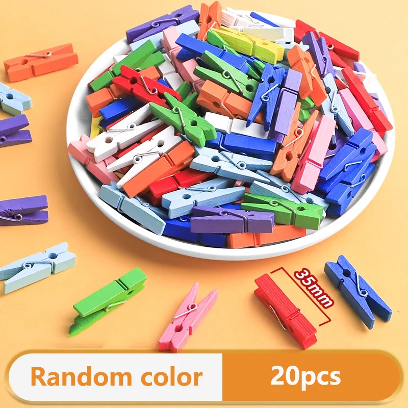 20pcs 40pcs Beige handcrafted photo folder with colorful wooden clips for file storage