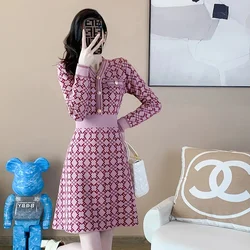 Long Sleeve Korean Temperament Highend Knitted Bottoming Sweater Dresses 2024 New Autumn Winter Women's Joker Slim Waist Dress