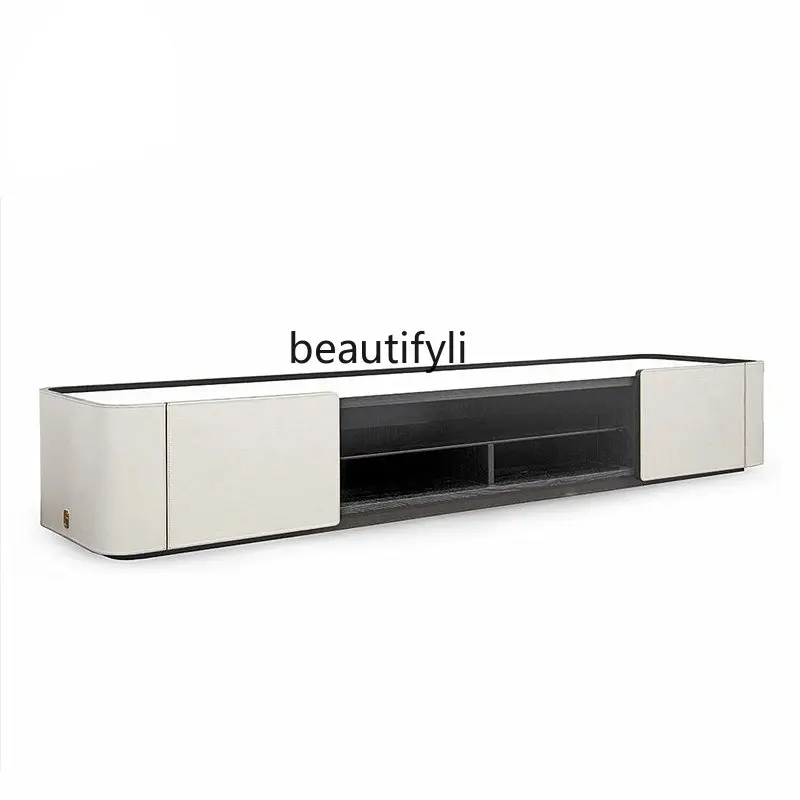 

yj Italian Minimalist TV Cabinet and Tea Table Combination Light Luxury Saddle Leather Hard Bag Audiovisual Cabinet