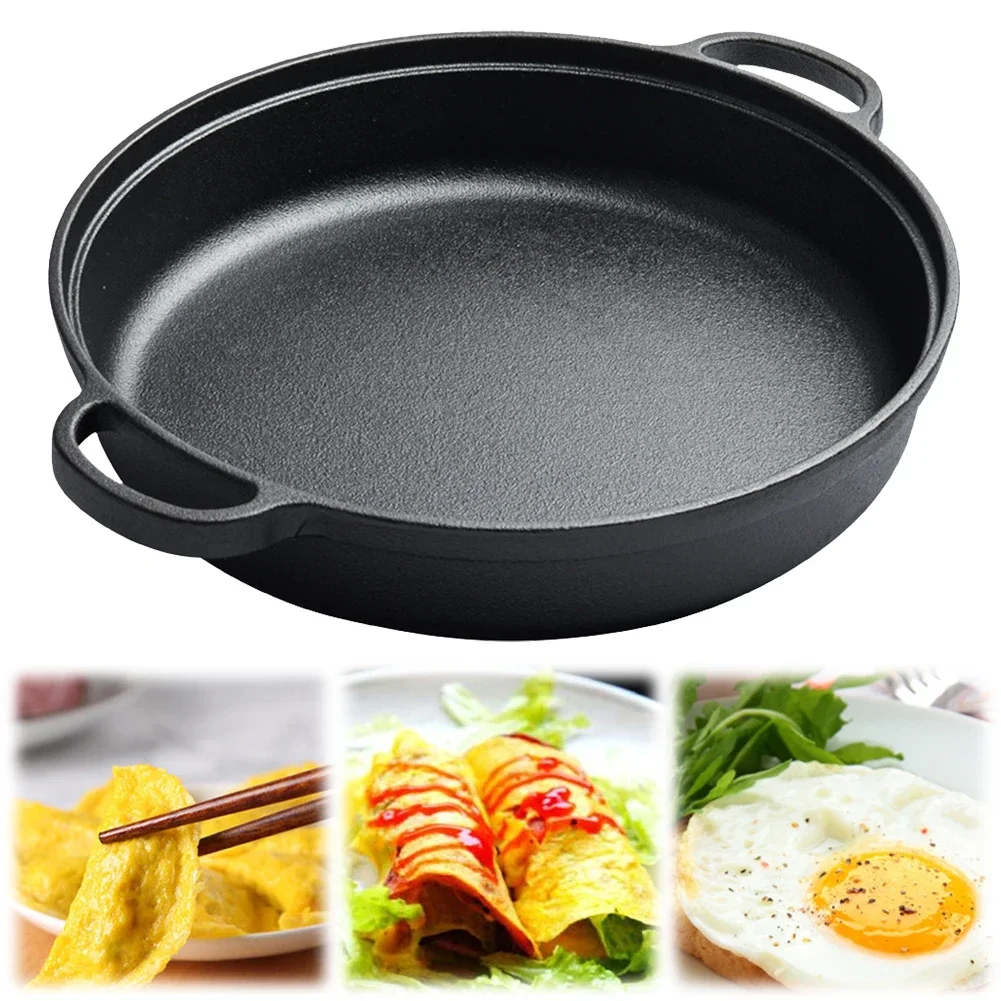 8.7/9.8/11/11.8 Inch Iron Pre-Seasoned Skillet with Double Handles Frying Pan for Bread Baking Outdoor Cooking Camping