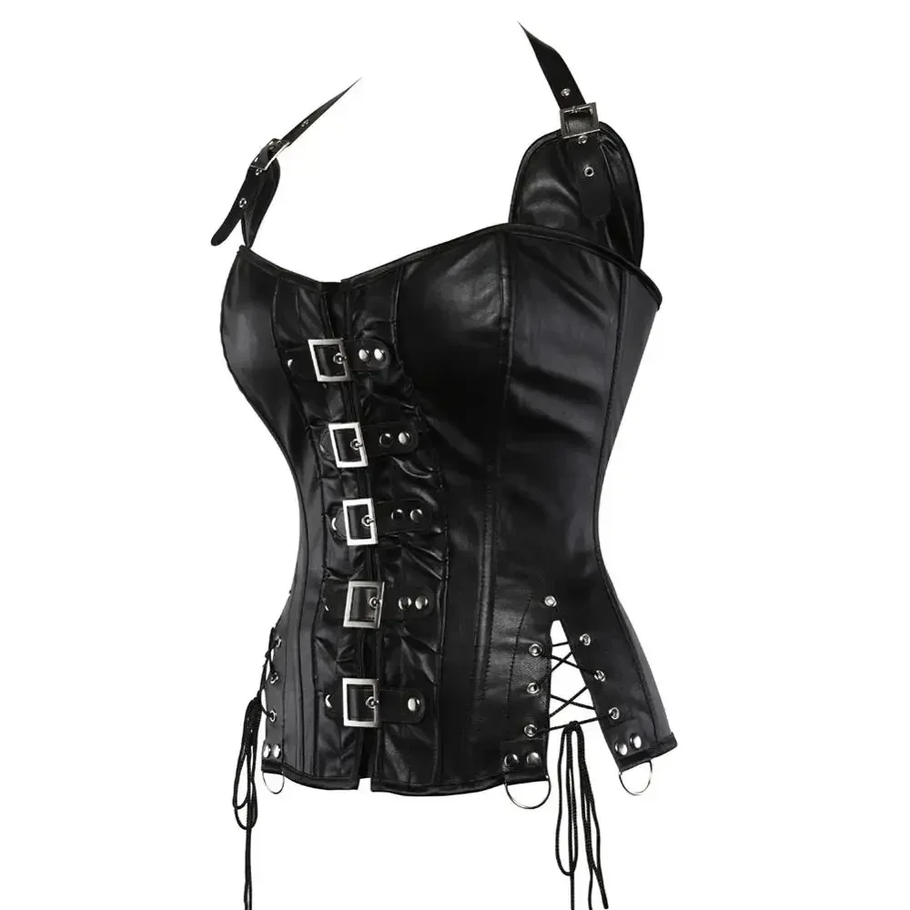 

Women's Corset Sexy Leather Basque Steampunk Buckle Bustiers Halterneck Corsage Pirate Bustier Valentine Costume Pirate Outfit