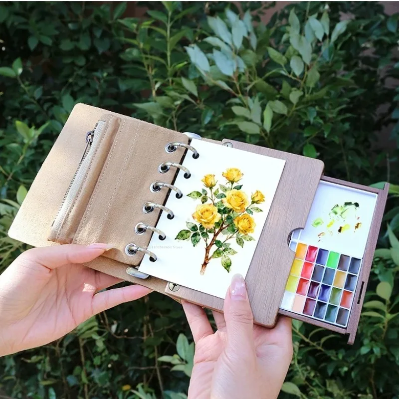 A6/7 Loose-leaf Drawing Book Watercolor Pull-out Sub-package Box Pencil Case Tool Set Portable Travel Sketching Art Supplies