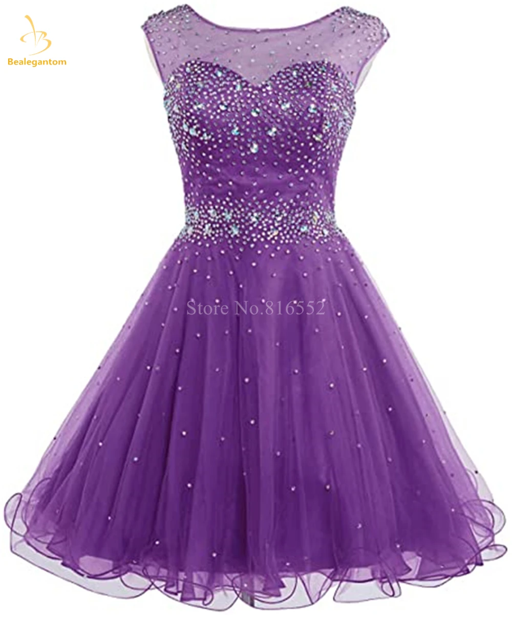 Bealegantom Illusion Scoop 짧은 홈 커밍 드레스 페르시 크리스탈 스팽글 백리스 Graudation 파티 파티 칵테일 가운 QA324