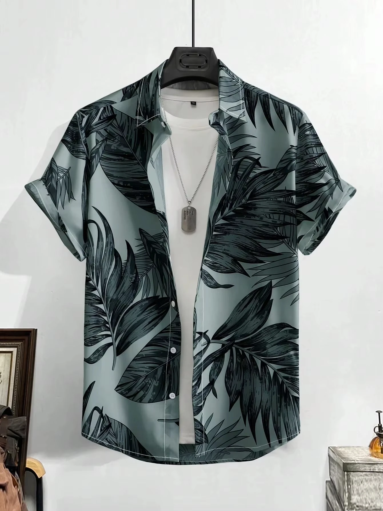 Men Multi-color Hawaiian Shirt Tropical Coconut Palm Tree Graphic Print Short Sleeve Button Front Vacation Beachwear Top Kids
