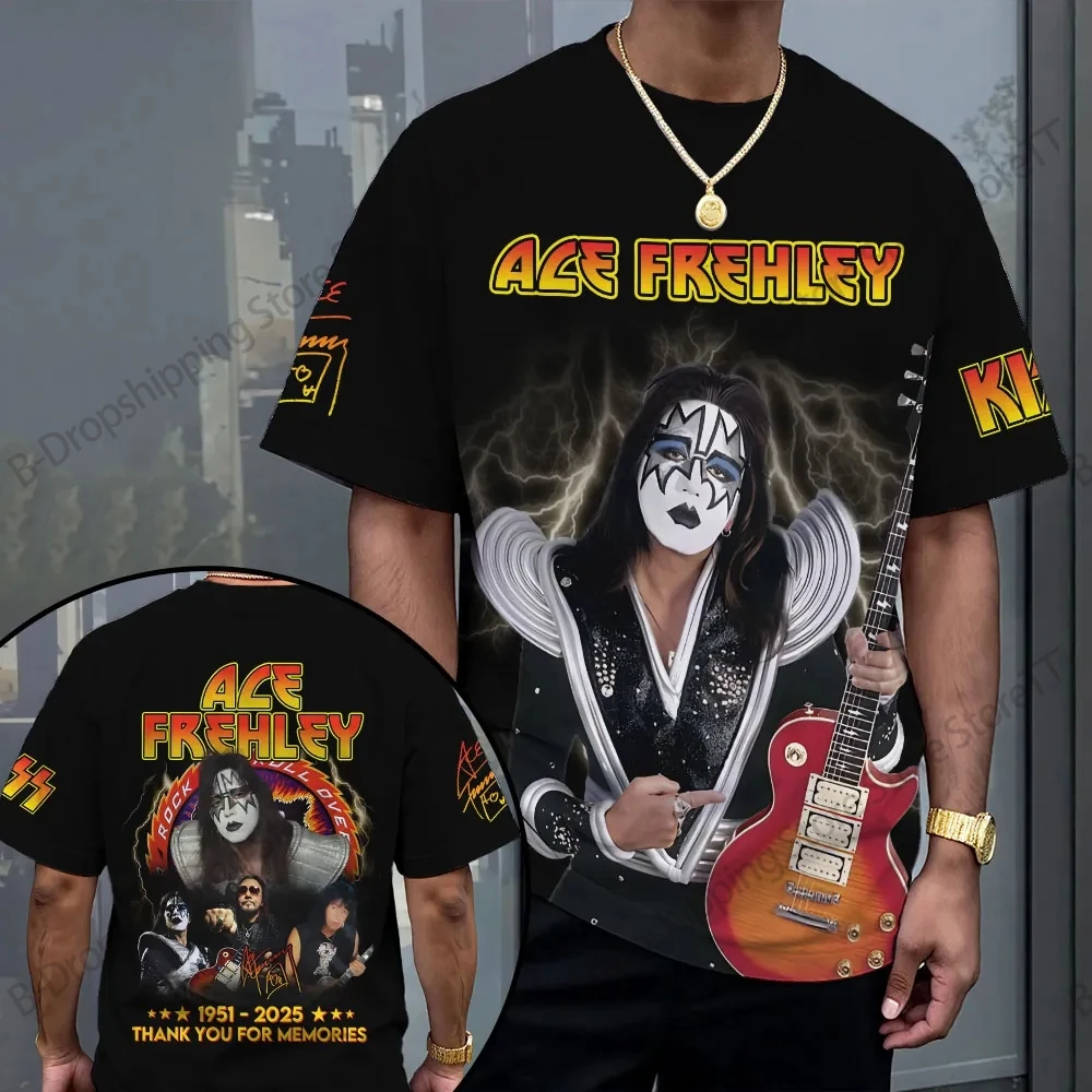

New KISS Rock Band Ace Frehley3D Print T-shirt Men Women Fashion Short Sleeve Tops Tees Punk Tshirt Hip Hop Y2k t shirt homme