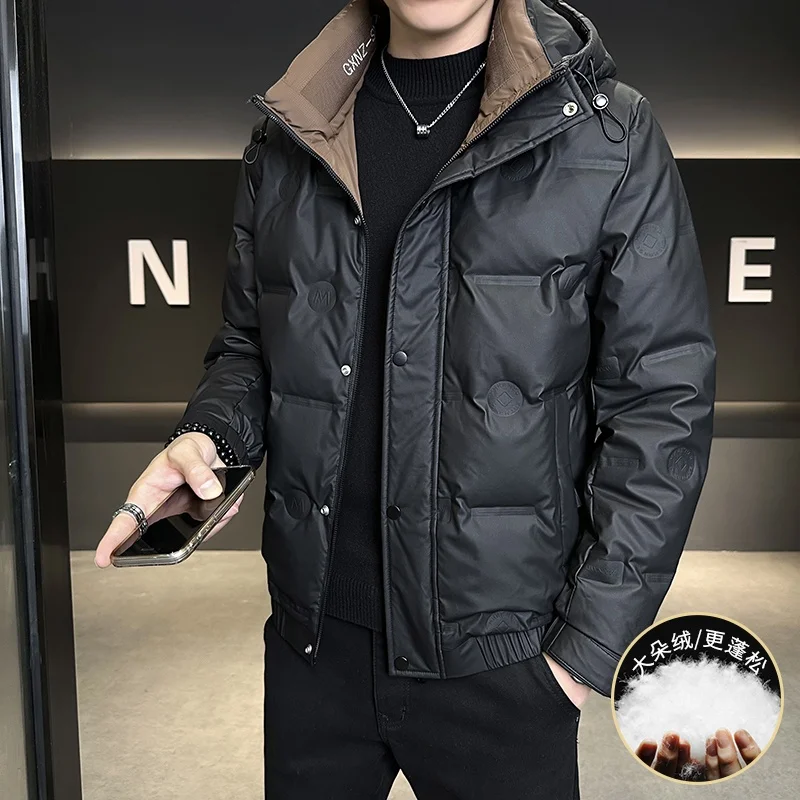 

Winter Men's ort Puffer Jaet Thiened Hooded Casual Warm Cold Proof Outerwear Versatile Youth Winter Top Zipper Sle