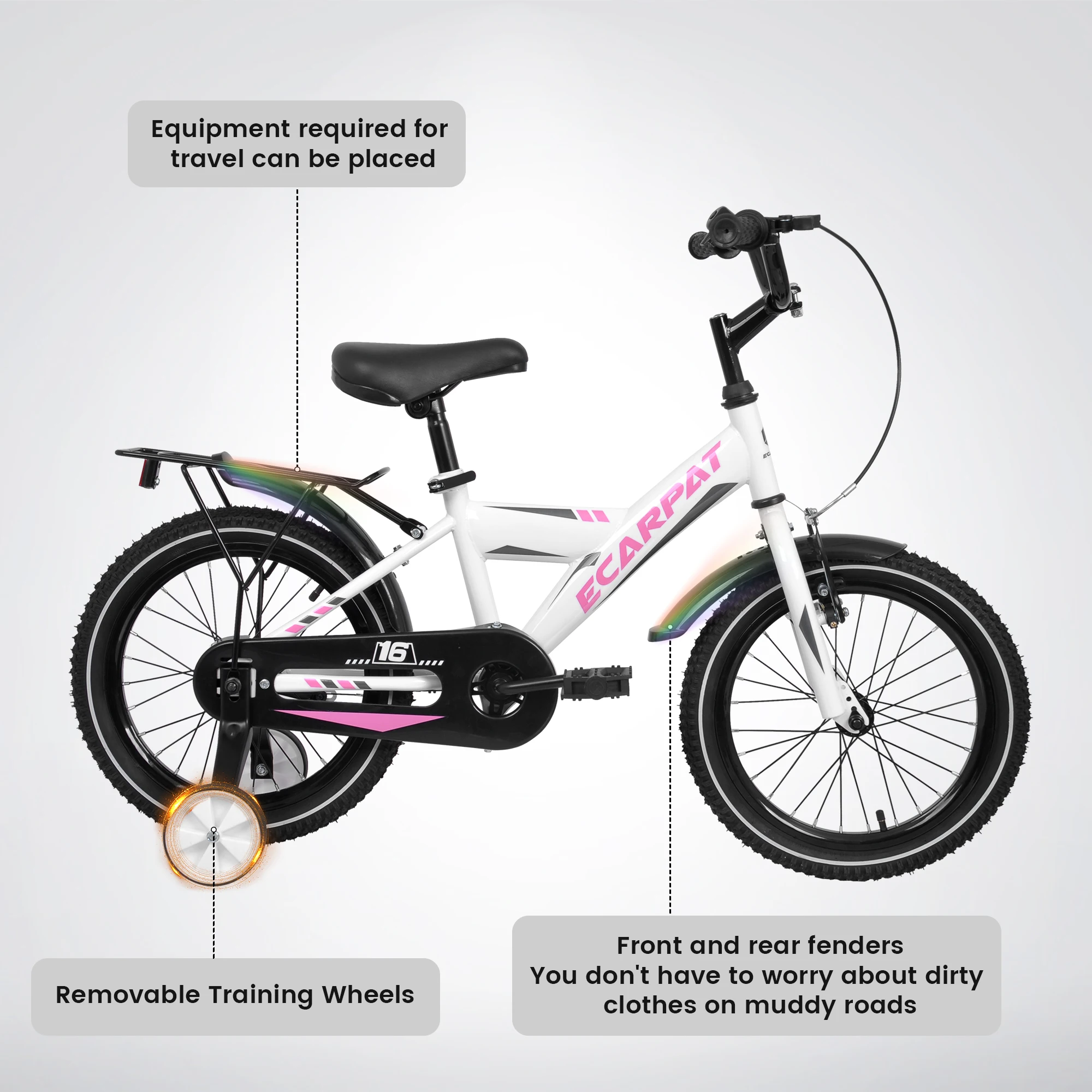 A14115 Kids Bike 14 Inch For Boys & Girls With Training Wheels, Freestyle Kids\' Bicycle With Carrier.