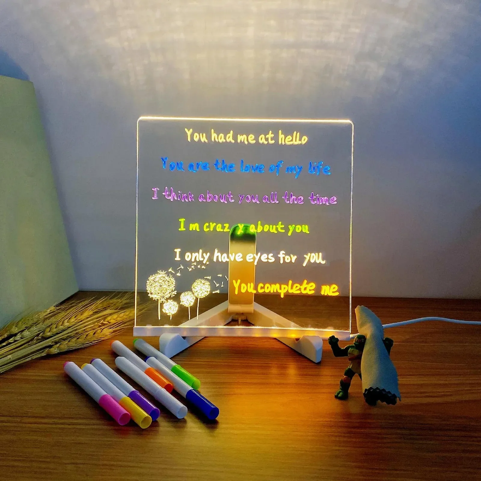 Nuevo tablero marcador acrílico brillante LED luminoso borrable tablero de dibujo para niños juguetes de dibujo tablero de mensajes de letras regalo de Navidad