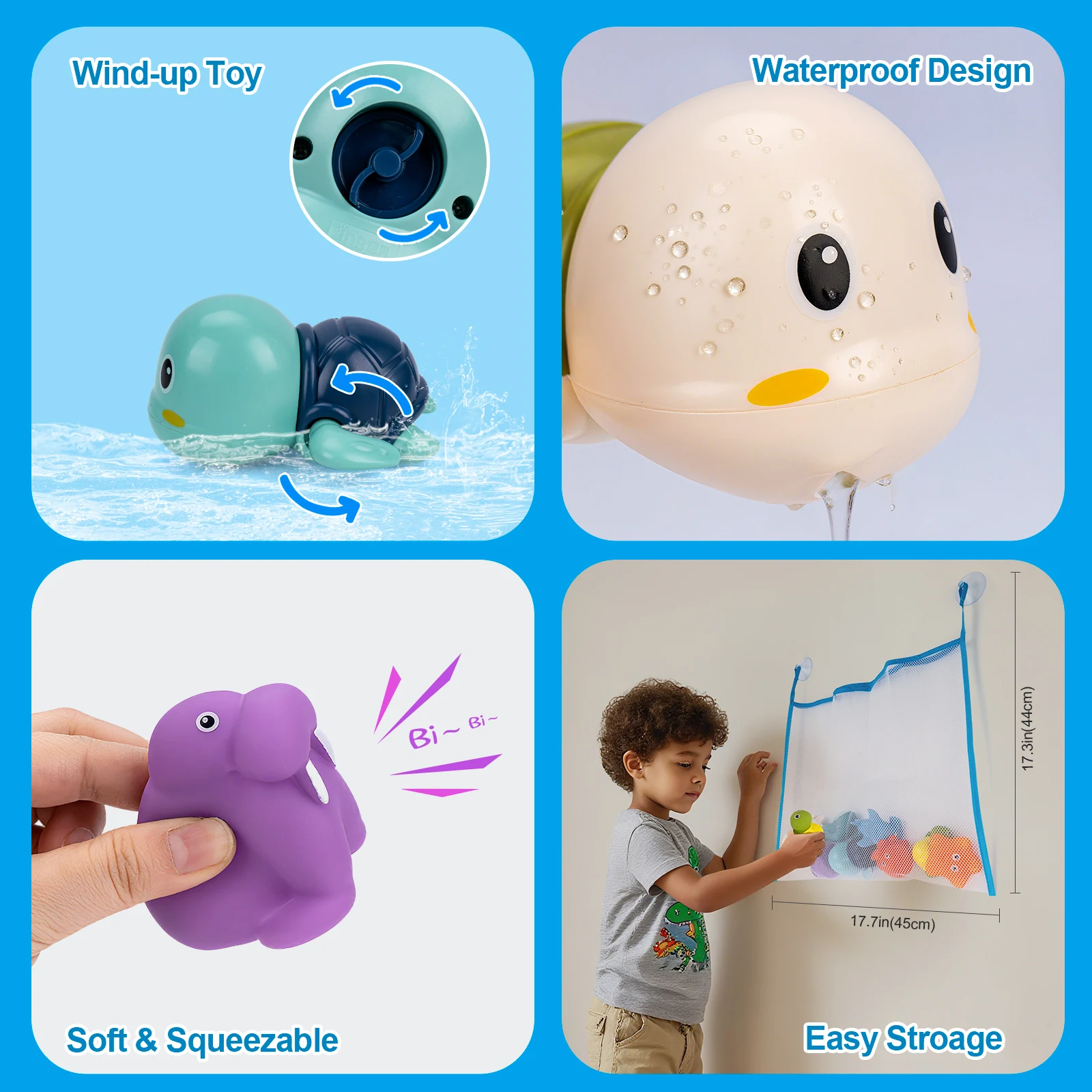 8Pcs Baby Bath Toys Pool Beach Classic Chain Clockwork Water Toy Cute Cartoon Swimming Turtle Octopus for Kids Water Playing Toy