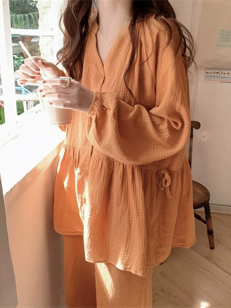 

Женский комплект одежды из чистого хлопка, осенне-зимний новый повседневный простой комплект домашней одежды Sweet Faion Long Sve, можно носить на улице