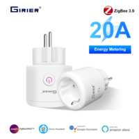 GIRIER ZigBee Smart Plug 20A Smart Home Outlet Socket EU 4200W with Power Monitor Function Compatible with Home Assistant Alexa