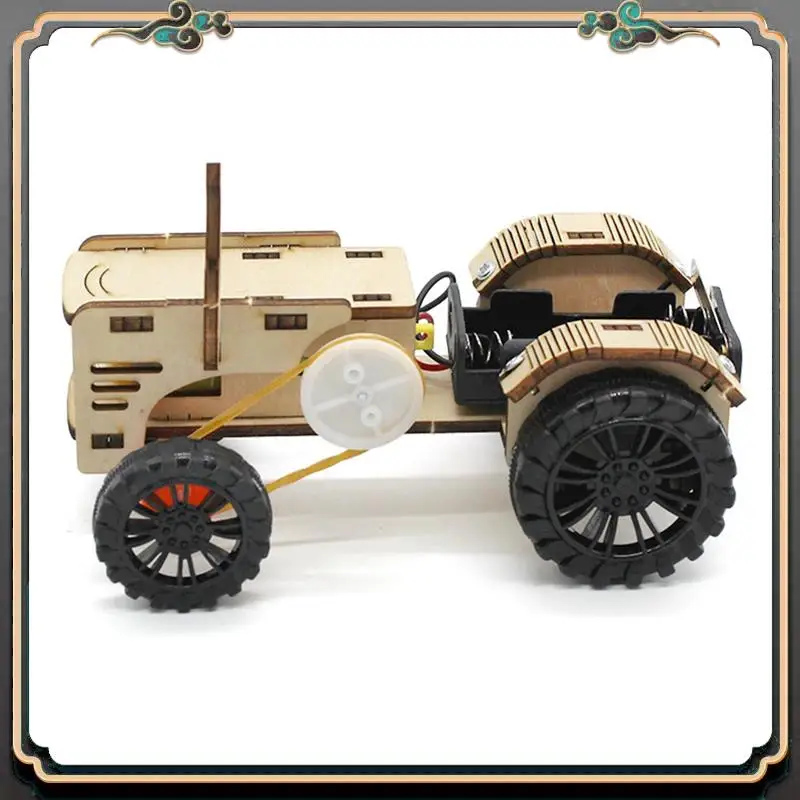 ASMA-DIY Wooden Tractor Car DIY Model Teaching Learning Stem Project Kit Wooden Tractor Car 1Set