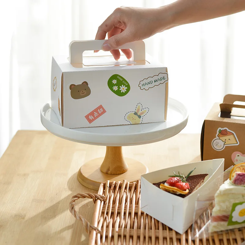 Customized INS Style Handheld Cake Packaging Box Thousand Layer Mousse Cut Box Baking French Dessert Pastry Takeaway Box