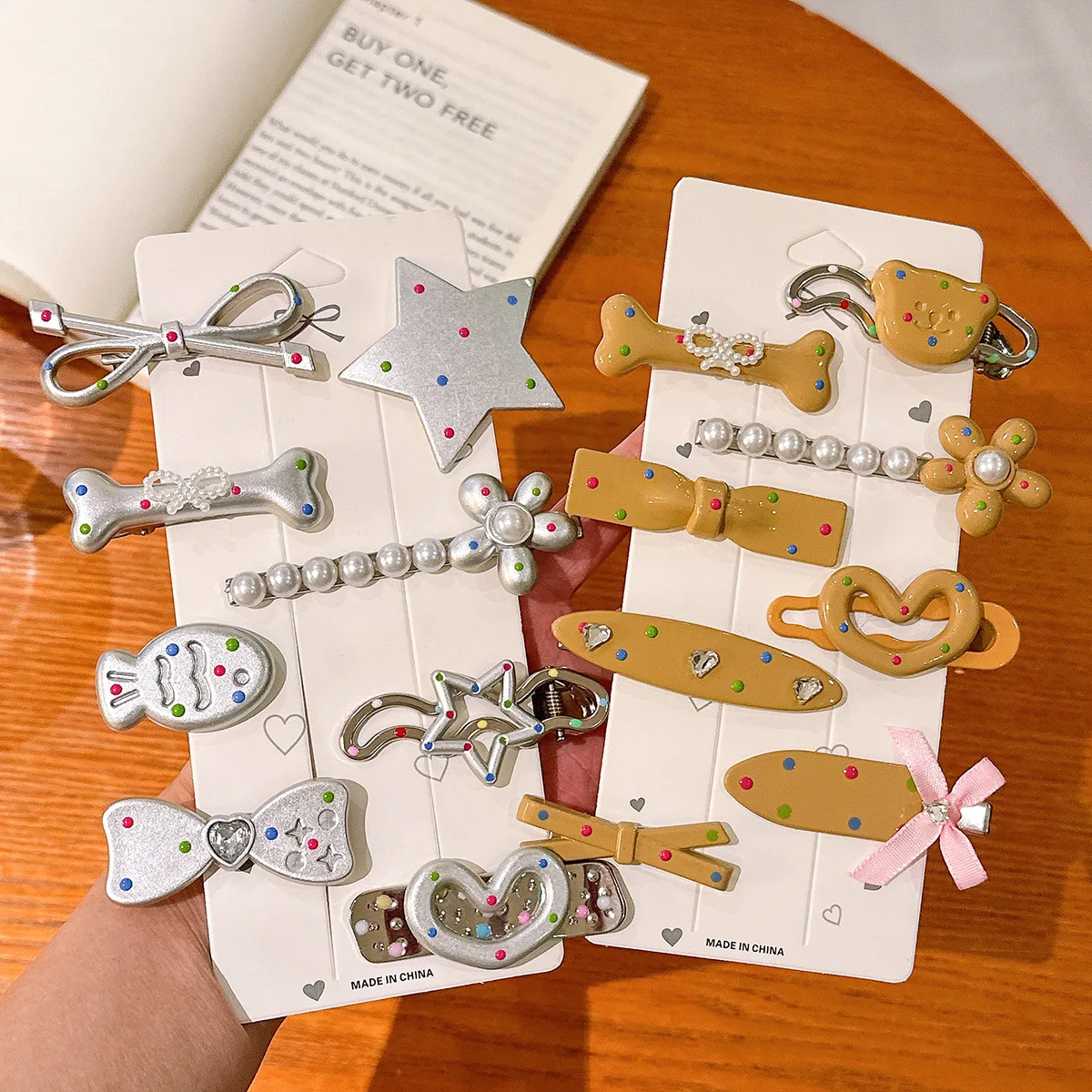 Y2K Hair Clips Set 8 Pcs Black Pink Beige Brown Star Duckbill Clips Sweet Punk For Side Bangs Multi Use Hair Accessories