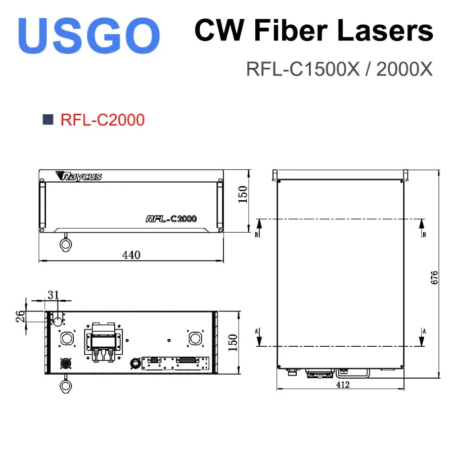 USGO 오리지널 레이커스 섬유 레이저 단일 모듈, CW 섬유 레이저, 섬유 절단기용, RFL-C1500X, 2000X, 1500W, 2000W, 1064nm