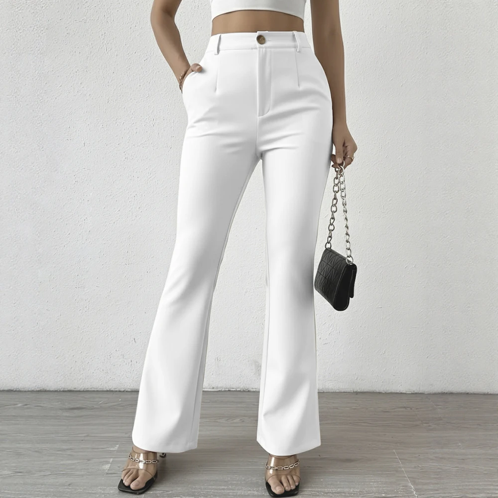 Winter Pants Bell Bottoms Regular Fit Full Length Casual Mid Waist Women's Fashion Trousers Autumn Spring Seasonal Wear