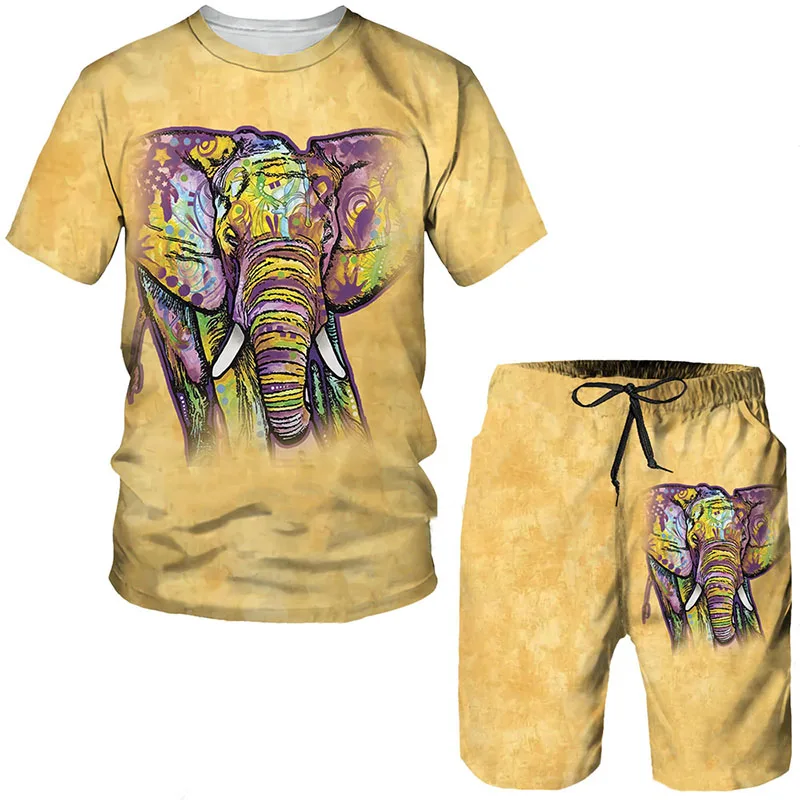 

Men T-shirt Sets Orangutan Tiger 3D Printed Animal Tracksuit T Shirts Shorts 2 Pieces Streetwear Suit Oversized Sportswear