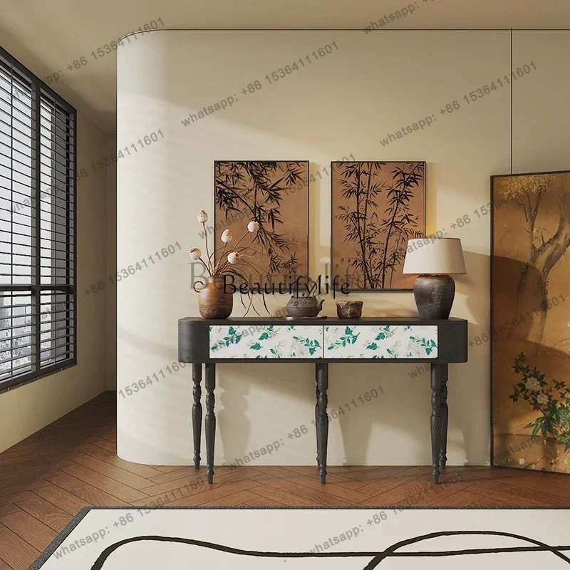 FGFrench retro entrance desk enters the door against the wall and enters the entrance table with solid wood decoration