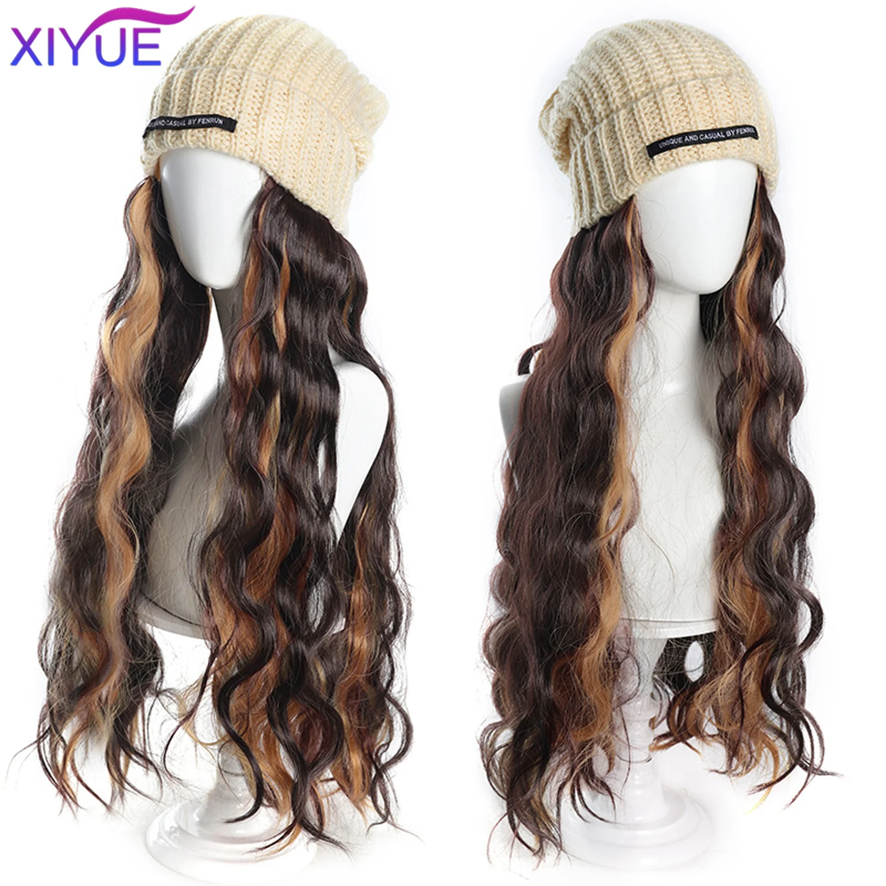 Hat Wig Beanies Hat With Hair Wigs For Women Synthetic Long Wavy Hair Warm Soft Ski Knitted Autumn Winter Cap Heat Resistant Fi