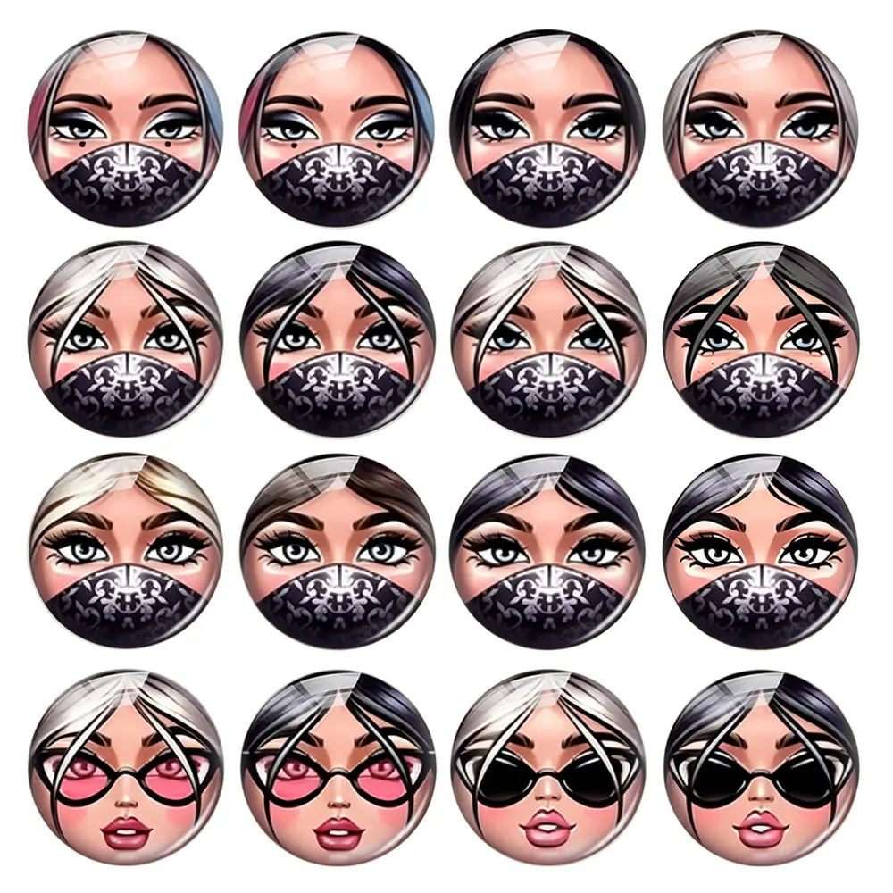 Round матрёшка Matryoshka Doll Face Glasses Russian Mask Women Photo Glass Cabochon Flatback Demo Cameo For Diy Jewelry Making
