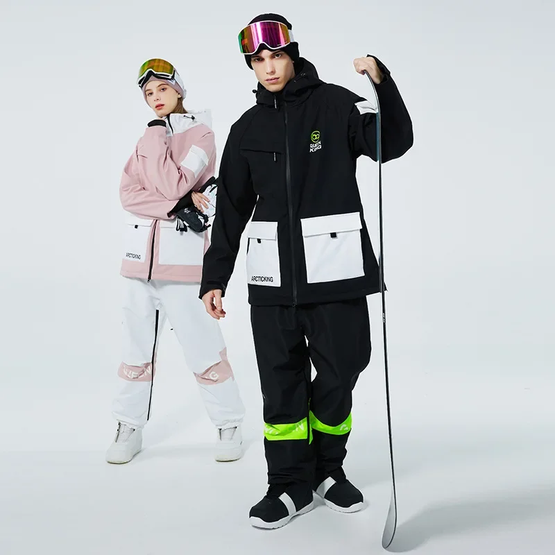 

2025 New Solid Color Couple Ski Suit Set Men's Double Board Sports Loose Ski Suit Women's Warm Breathable Windproof Snow Suit