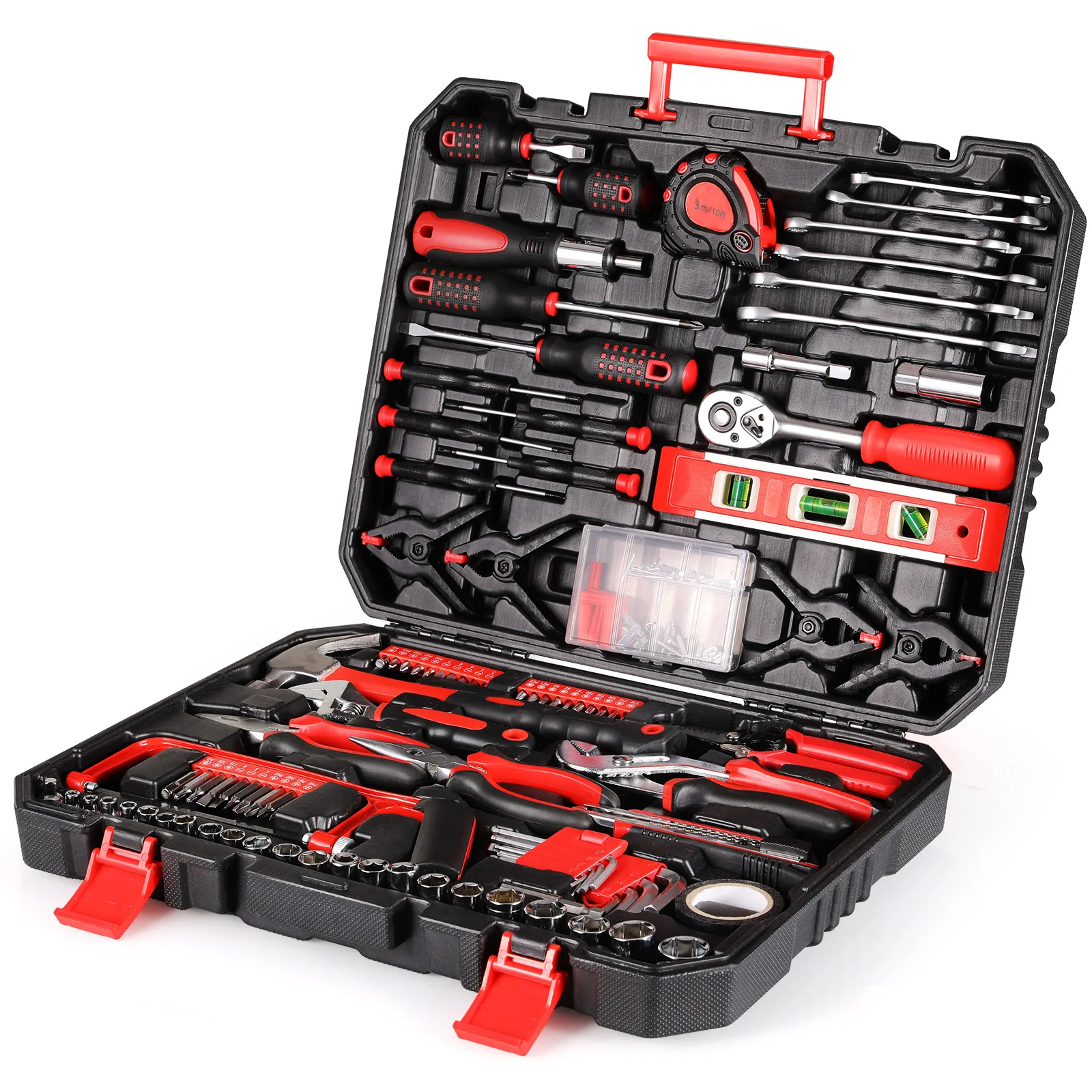 Werkzeugkoffer Gefüllt 198-tlg - Werkzeugkasten Schraubenzieher Set mit Ratsche Steckschlüsselsatz, Feinmechaniker Werkzeug Set,