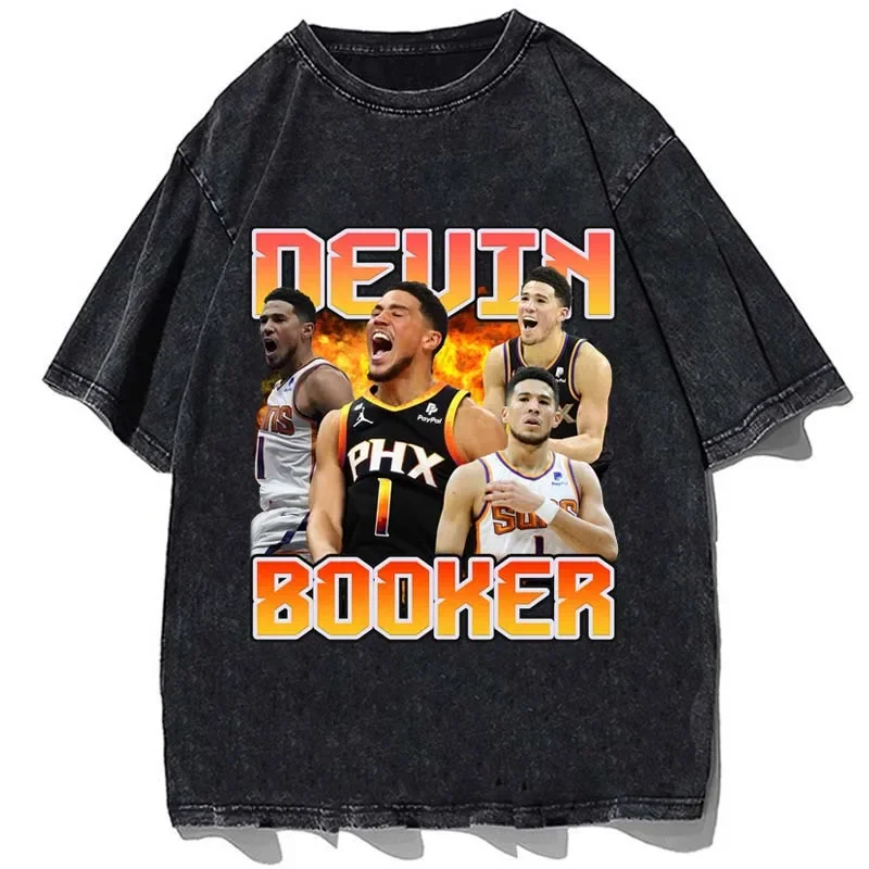 Devin-Booker Printed Tshirt Vintage Cotton Loose Oversize T Shirts Fashion Men Loose O-Neck T-Shirt Unisex Streetwear Tees Tops