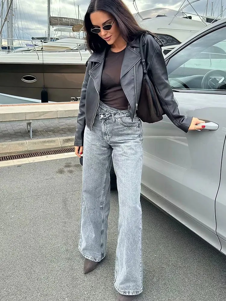 HH-pantalones vaqueros rectos para mujer, moda Primavera Otoño, cintura alta, cremallera, pantalones vaqueros Y2K High Street para mujer