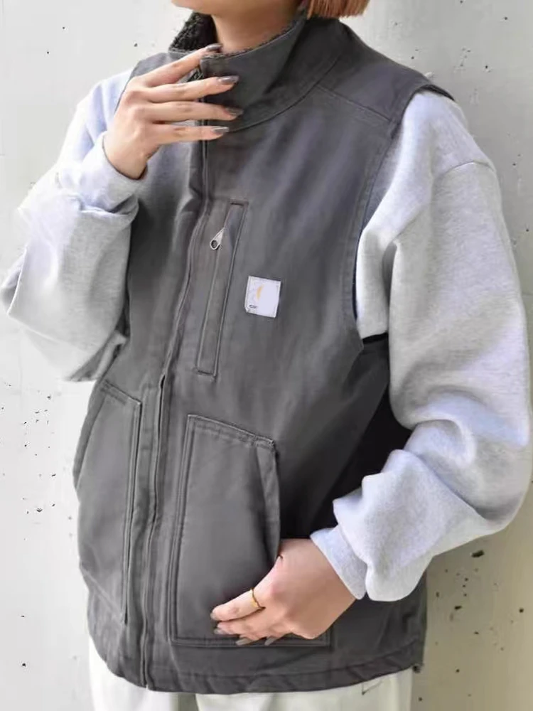 

Теплый холщовый жилет свободного покроя, простой дизайн, коврик из меха ягненка, потолочная карта, автомобиль V33, верхняя одежда на осень и зиму