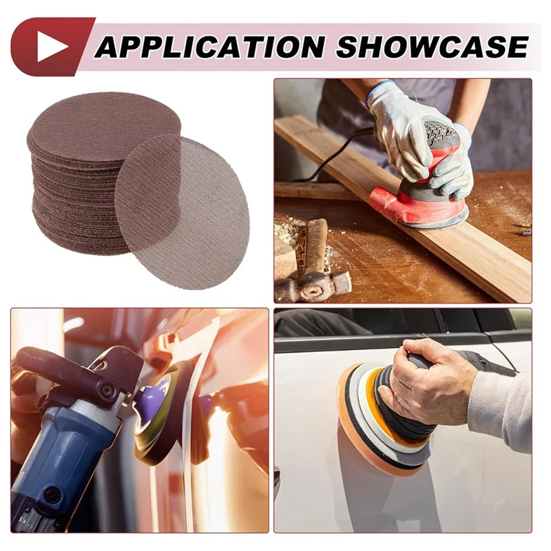 GIGI 50 Stück 5 Zoll Abranet Schleifnetz Anti-Verstopfung Hakenschlaufe Staubfreies Netz Schleifpapier 400 Körnung Braunes Aluminiumoxid