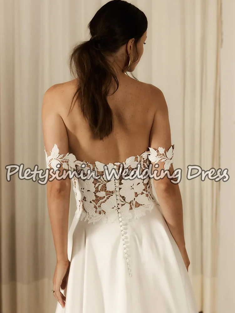 Robes de mariée élégantes en satin à épaules dénudées, avec applications en dentelle, style bohème, coupe A, robes de mariée civiles, robes de soirée, sur mesure