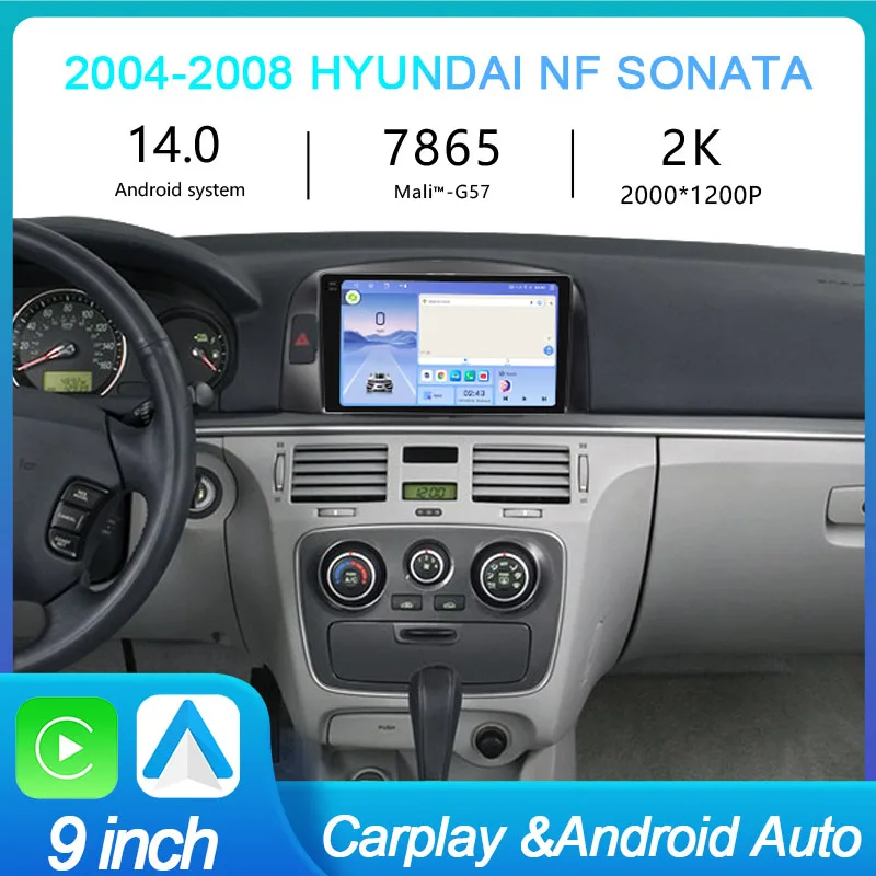 

MeiHua для Hyundai Sonata NF 2004-2008 2K QLED Android 14, автомобильный радиоприемник, мультимедийный видеоплеер, GPS AI Voice, 4G CarPlay, головное устройство