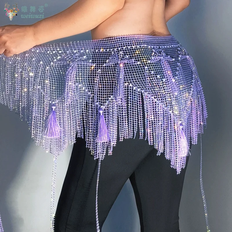 Handmade Belly Dancing Performance Belt for Women Senior Mesh Diamond Tassel Hip Scarf Oriental Dance Competition Accessories view 5
