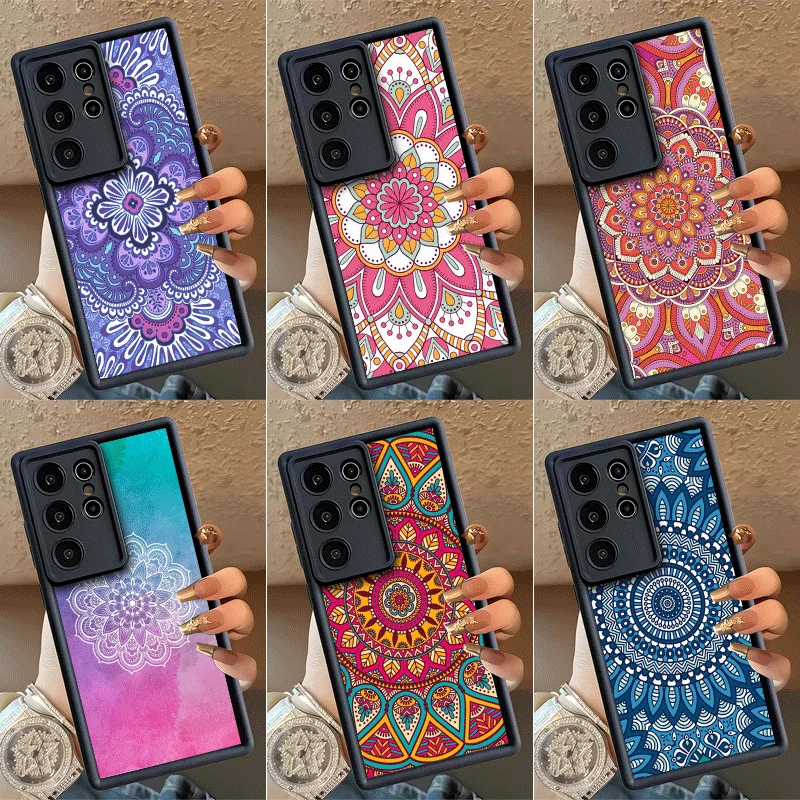 Mandala Style Pattern Shockproof Phone Case For Samsung Galaxy S23 S24 S25 S26 Ultra S21 FE S20 Plus 5G Silicone Cover