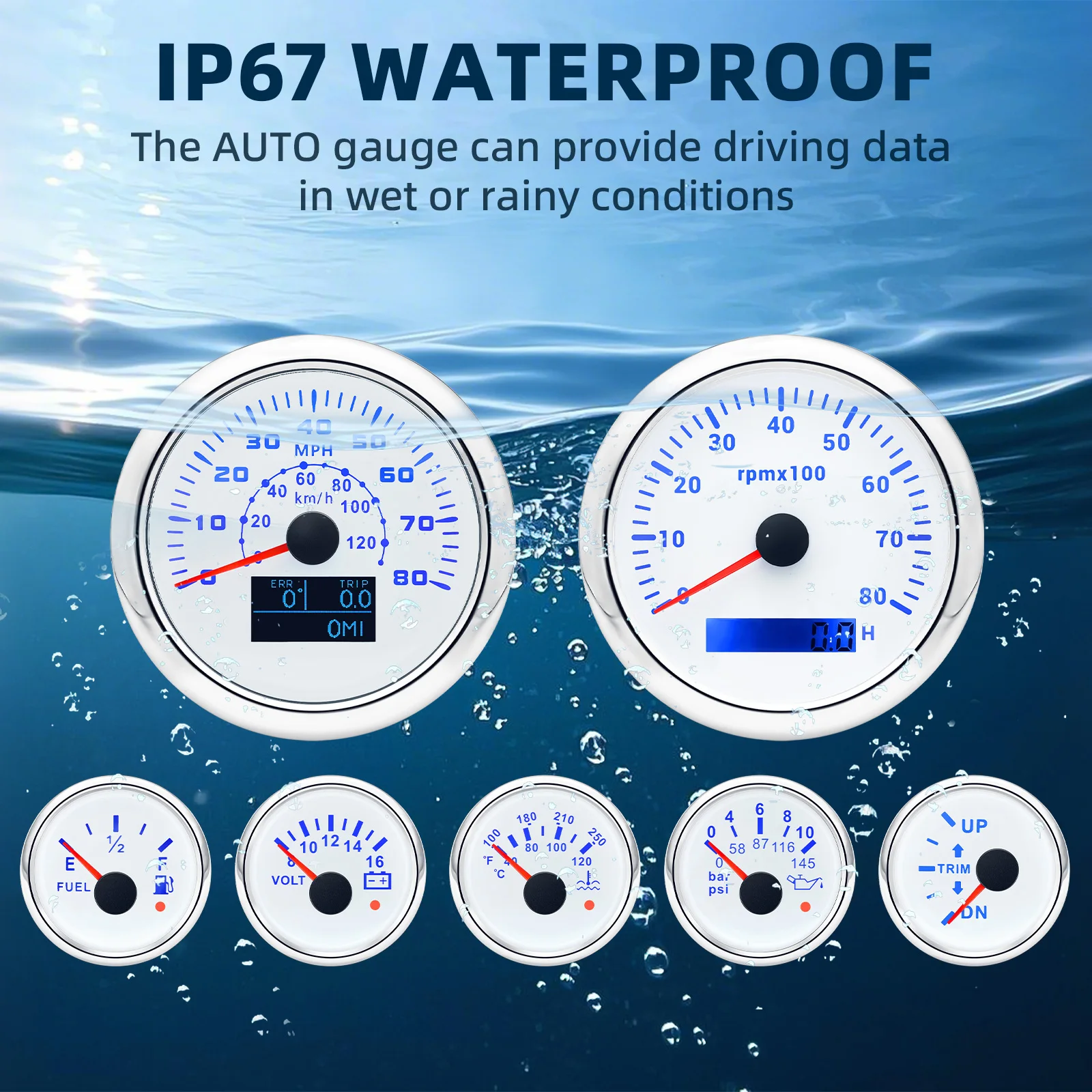 Multi-functional 7 Gauge Set 0-120KHM 0-80MPH Speedometer 85MM Digital Tacho 7Colors Backlight Oil Press Volt Temp Meter Custom
