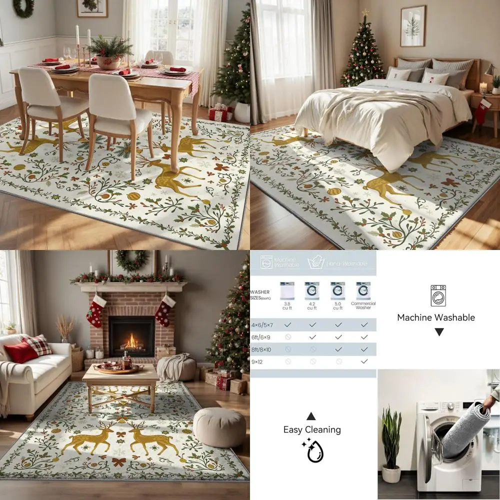 

Christmas Deer Rug, 8x10, Soft, Machine Washable, Non-Slip, Non-Shedding, Durable, Easy to Care for, Ideal for Living, Bedroom,