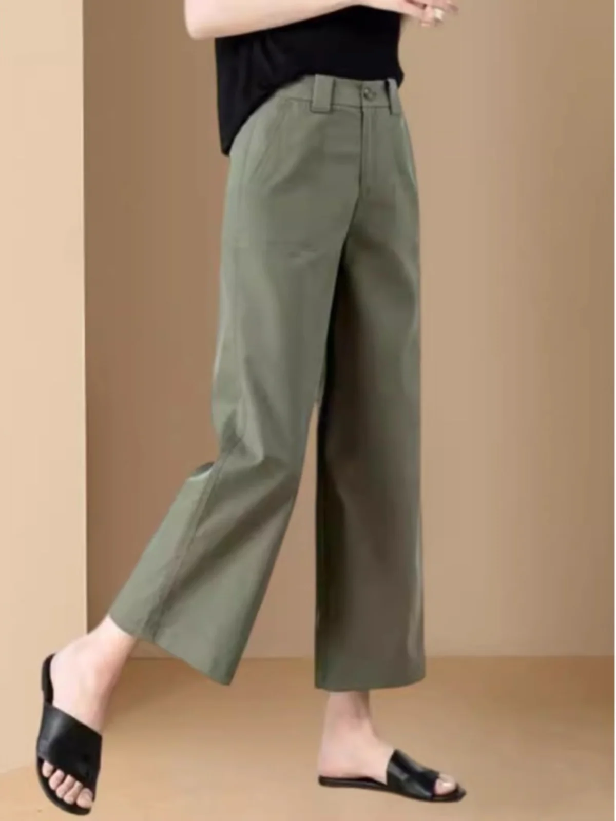 صيف جديد Faion ارتفاع الخصر مستقيم الساق دعوى السراويل النسائية تنوعا التخسيس عادية تسع نقاط بنطال ذو قصة أرجل واسعة #4