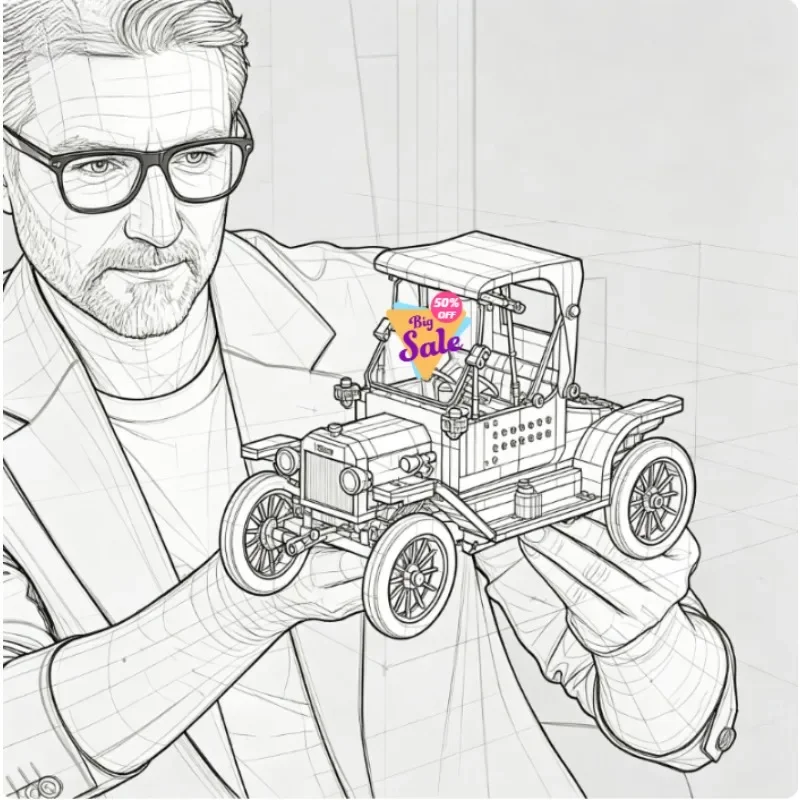 2026 New Convertible Retro T-shaped Car Assembly Building Block Model, Suitable for Home Decoration and Adult Holiday Gifts