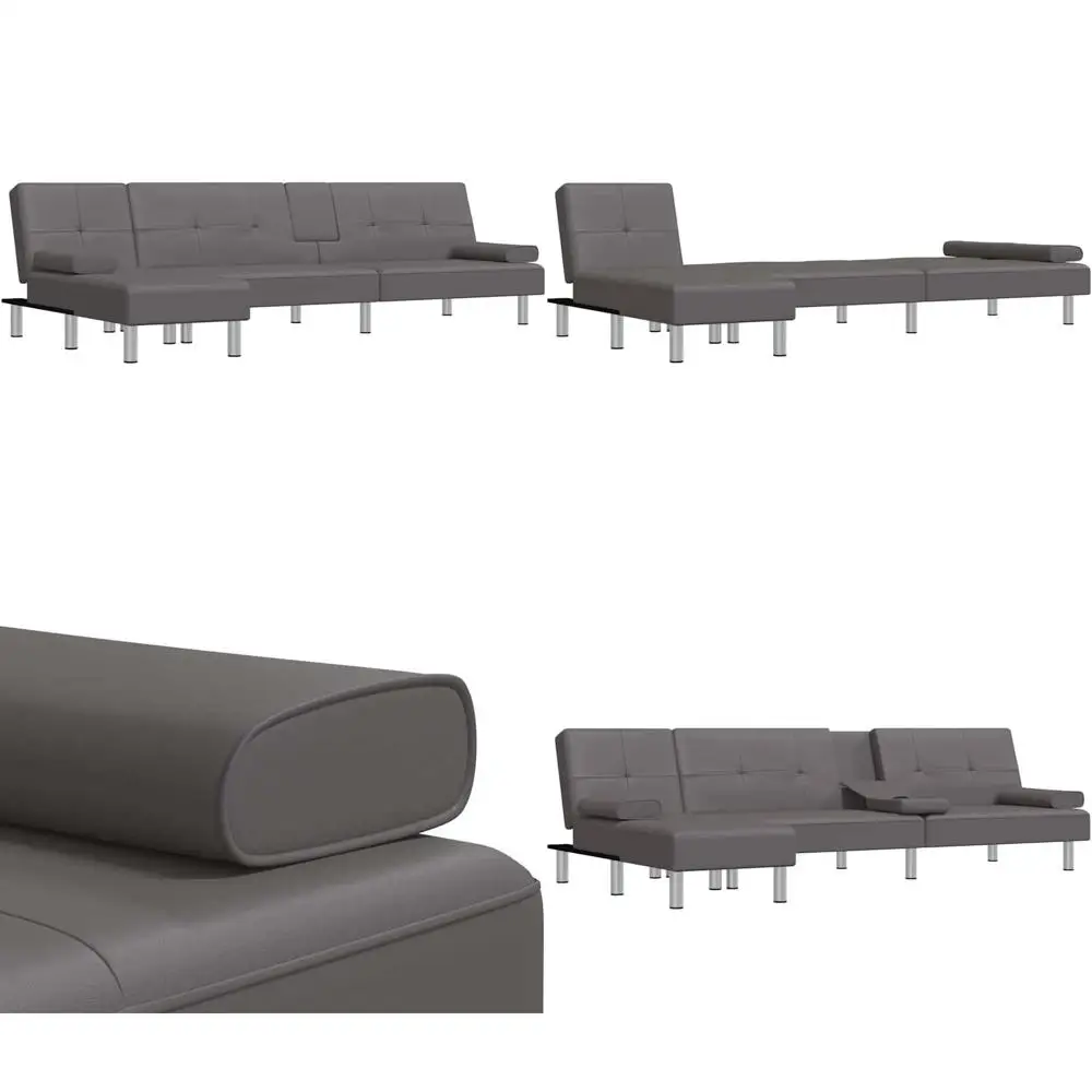 

Gray L-Shaped Sofa Bed 100x55x28, Leatherette, Ideal for Small Spaces, Living Room, Office, or Bedroom